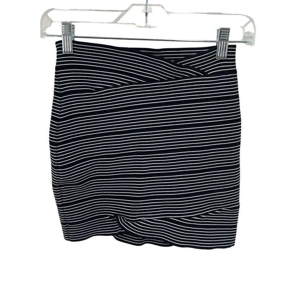 BCBG Maxazria Mini Pencil Skirt Alisa Bandage Striped Pull-On Black White Medium